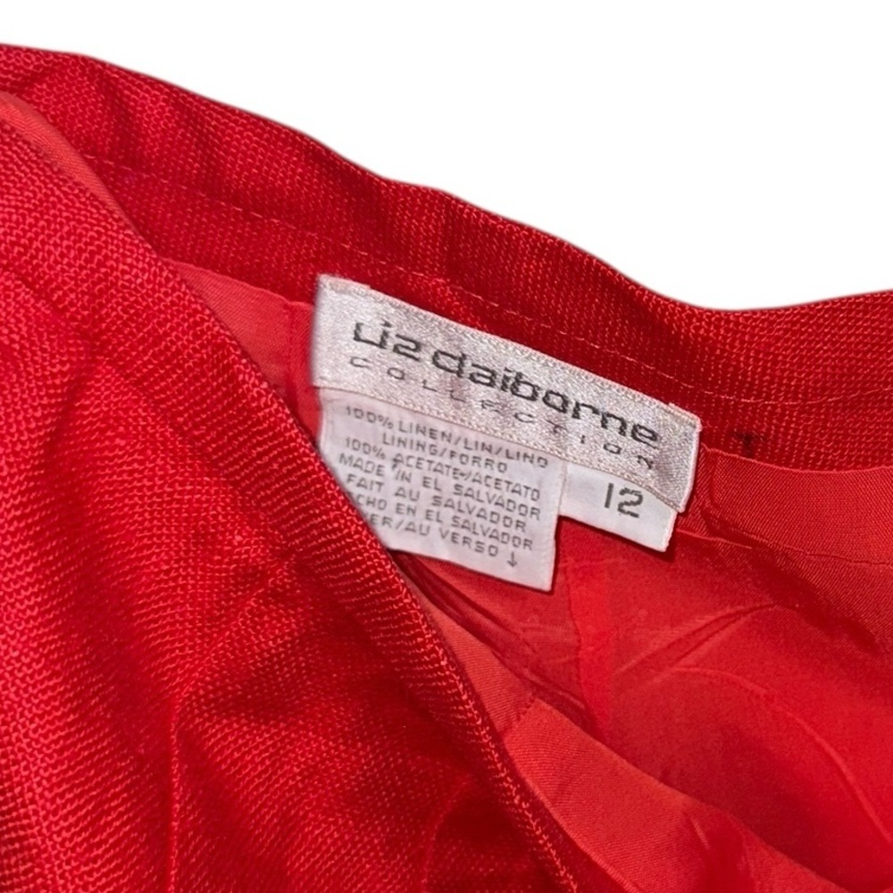 Liz Claiborne Red Linen Skirt Size 12 Side Pockets - Picture 3 of 7